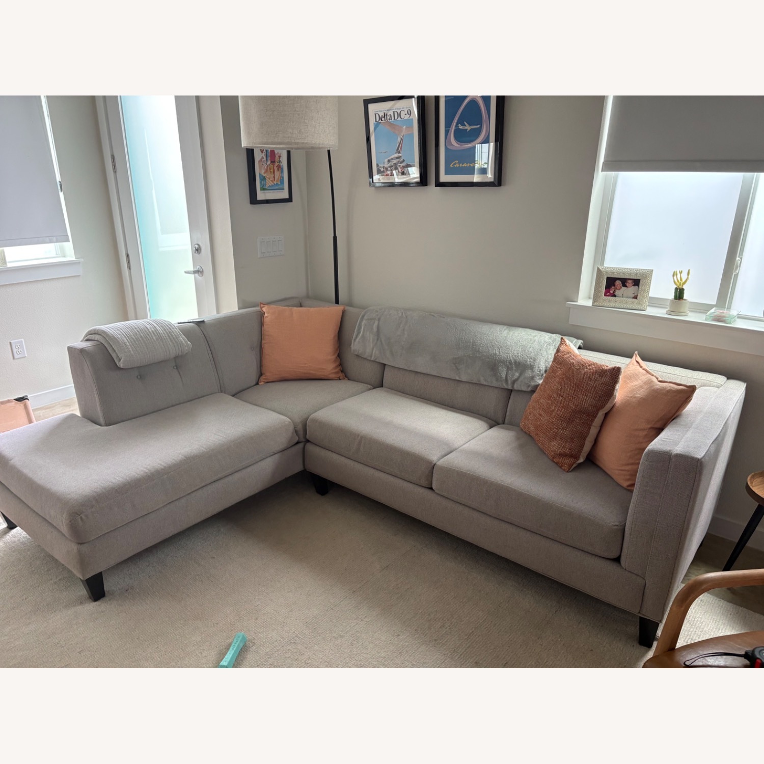 Living Spaces Light Gray Fabric 2 Piece Sectional - image-3