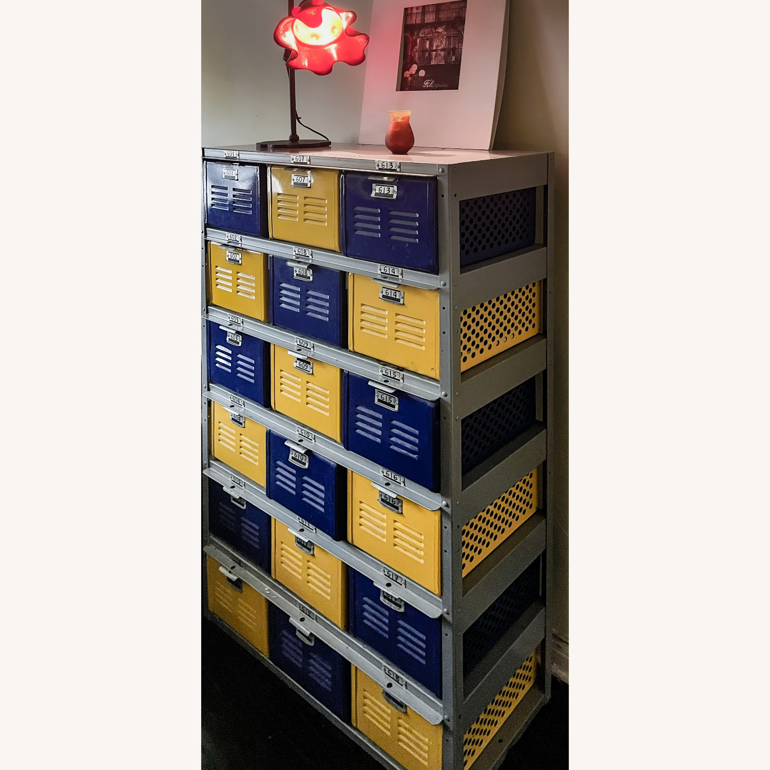 Vintage 18-Door Industrial Steel Box Locker Unit - image-2