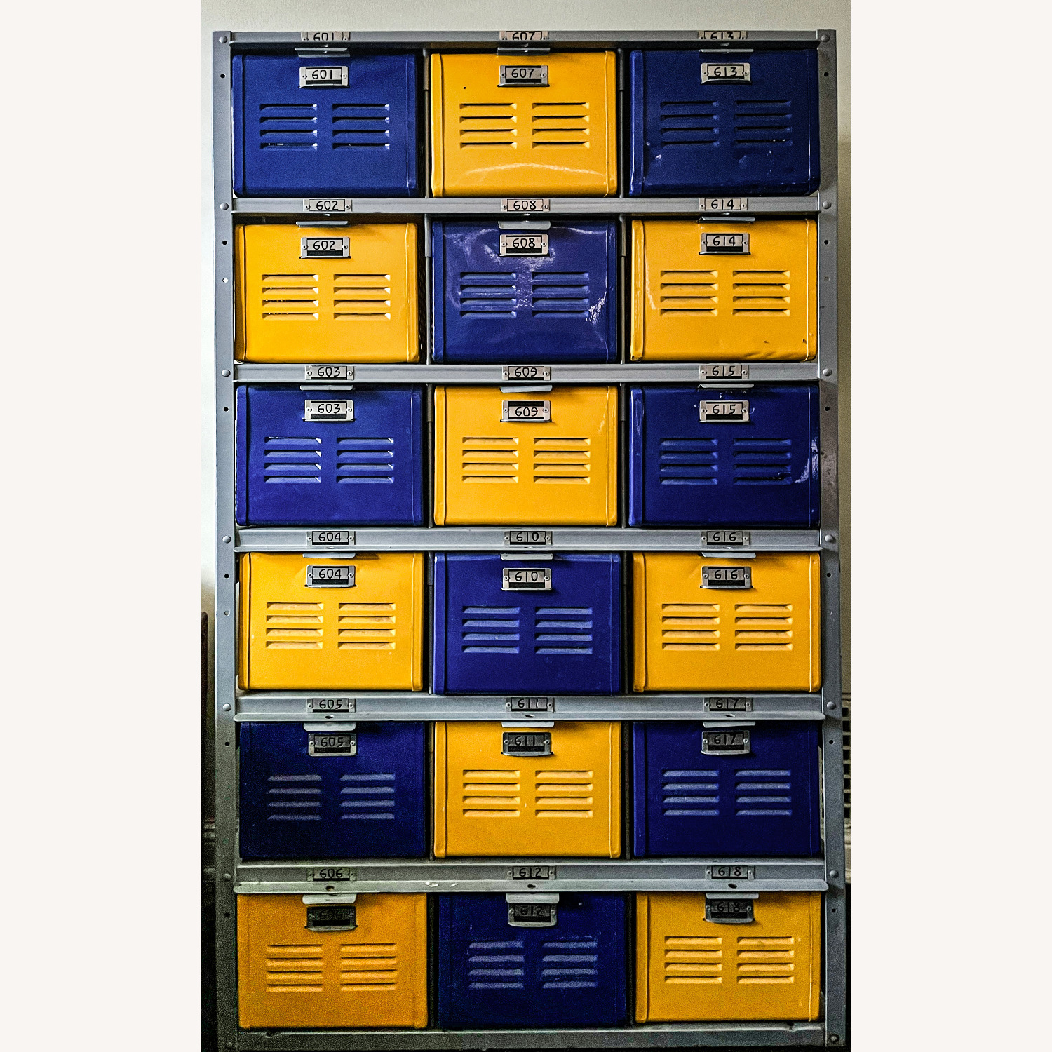 Vintage 18-Door Industrial Steel Box Locker Unit - image-1