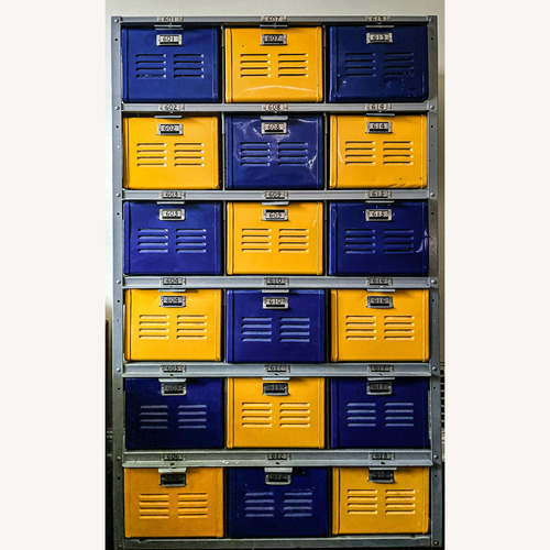Used Vintage 18-Door Industrial Steel Box Locker Unit for sale on AptDeco