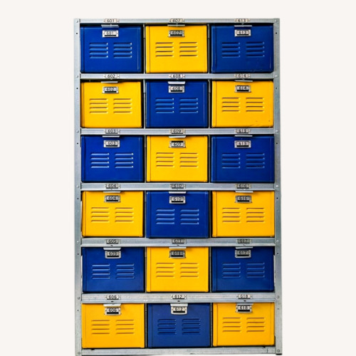 Used Vintage 18-Door Industrial Steel Box Locker Unit for sale on AptDeco