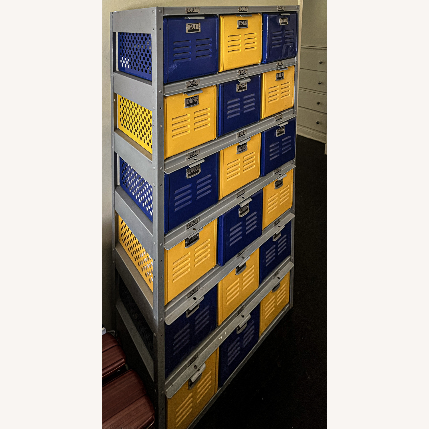 Vintage 18-Door Industrial Steel Box Locker Unit - image-3