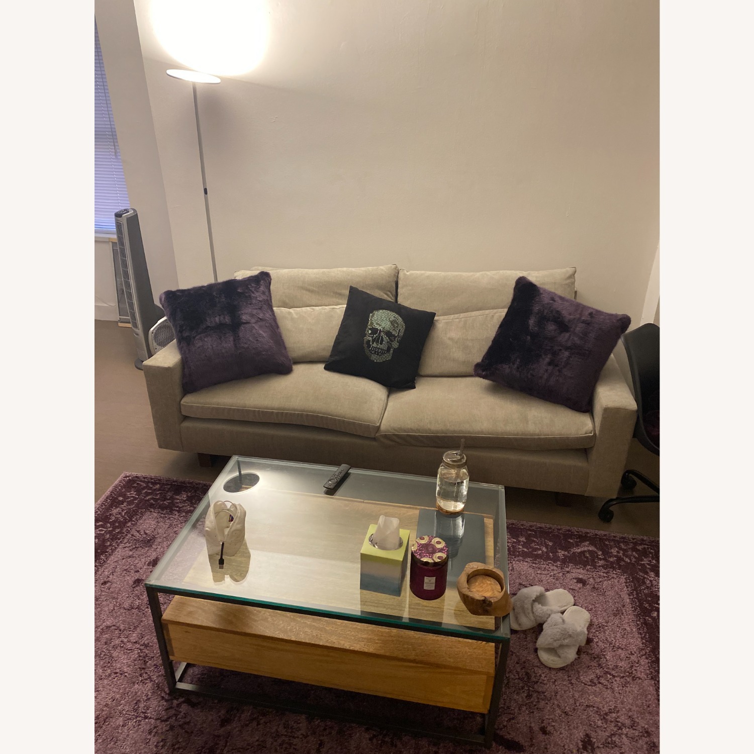 West Elm Harmony Light Gray Velvet 2 Seater Sofa - image-3