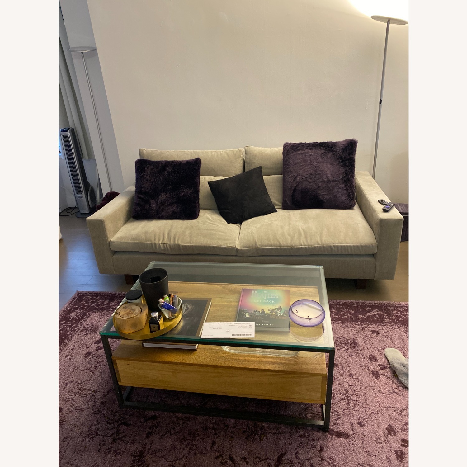 West Elm Harmony Light Gray Velvet 2 Seater Sofa - image-1