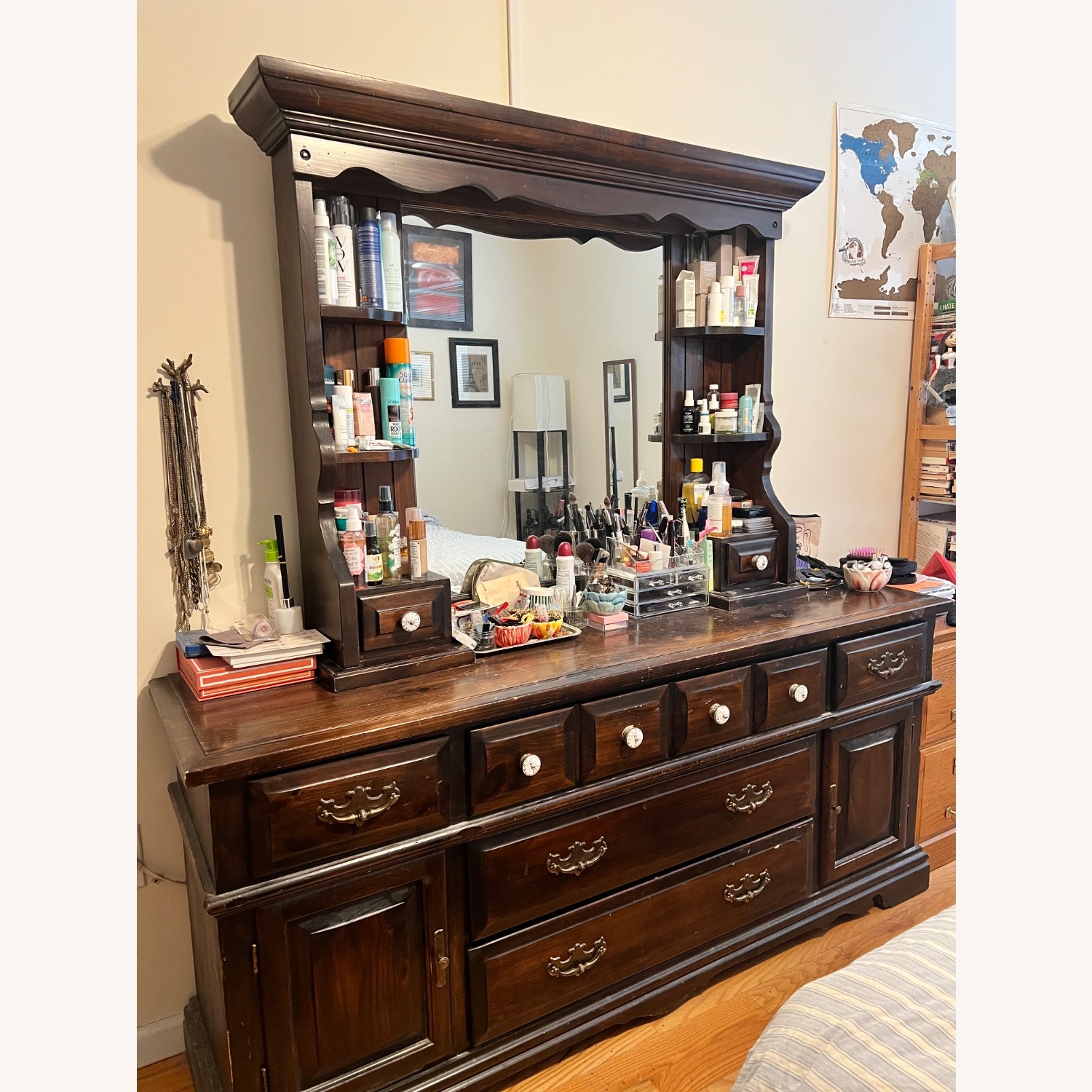 Vintage/Antique Dark Brown Wood Dresser - image-3