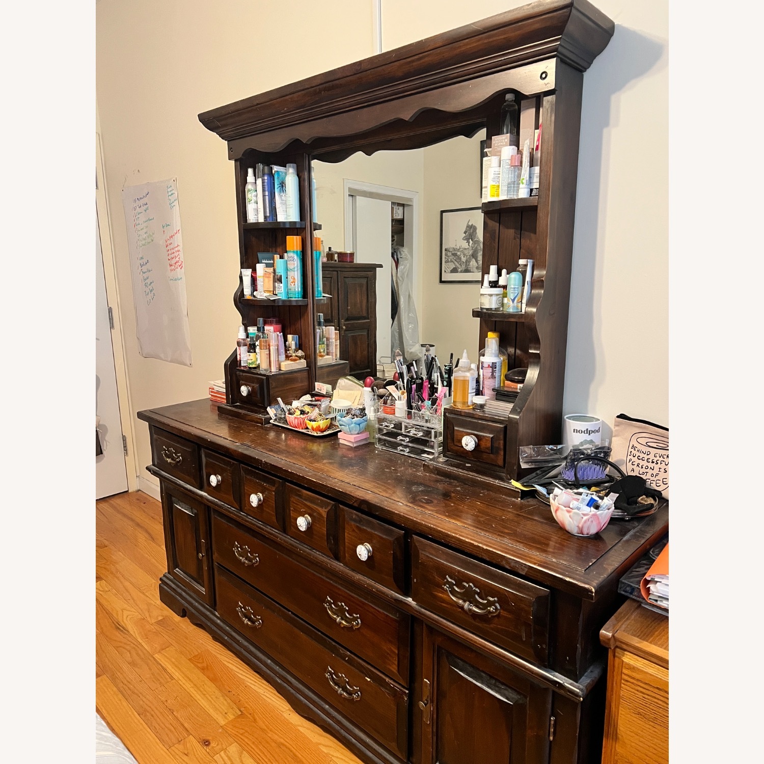 Vintage/Antique Dark Brown Wood Dresser - image-1