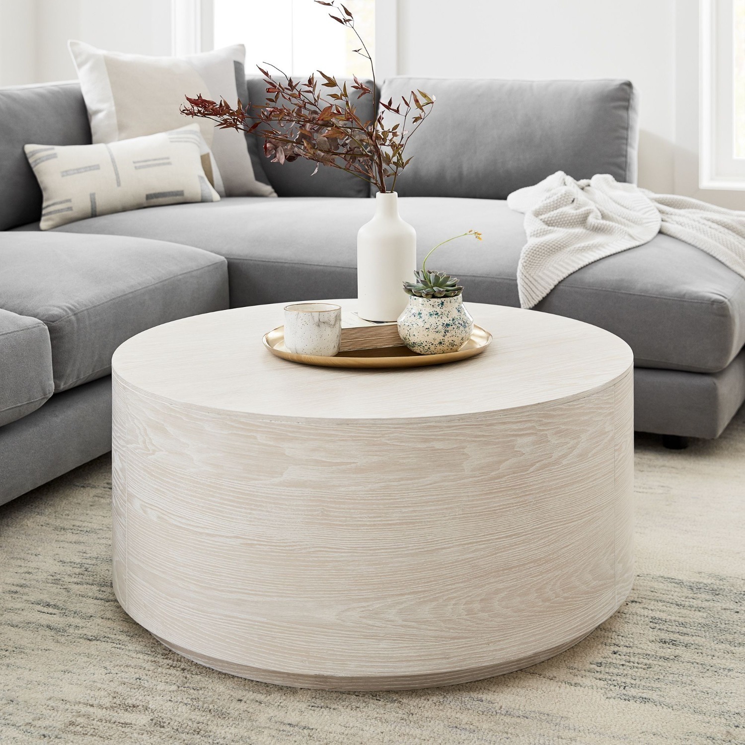 West Elm Volume Round Drum Coffee Table  - image-1