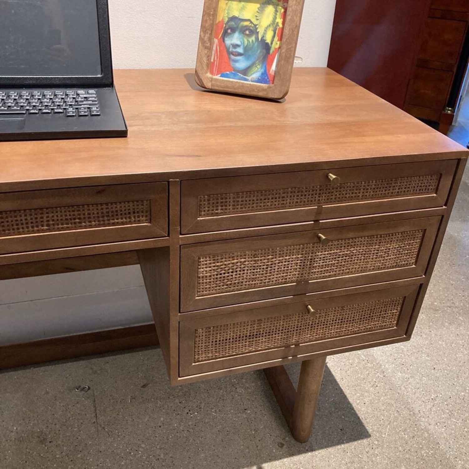 Mercana Grier Solid Wood & Cane 5-Drawer Desk - image-5