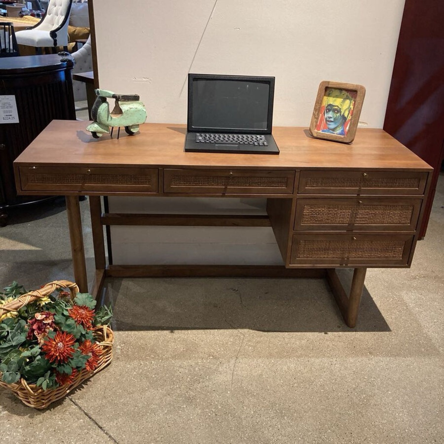 Mercana Grier Solid Wood & Cane 5-Drawer Desk - image-3