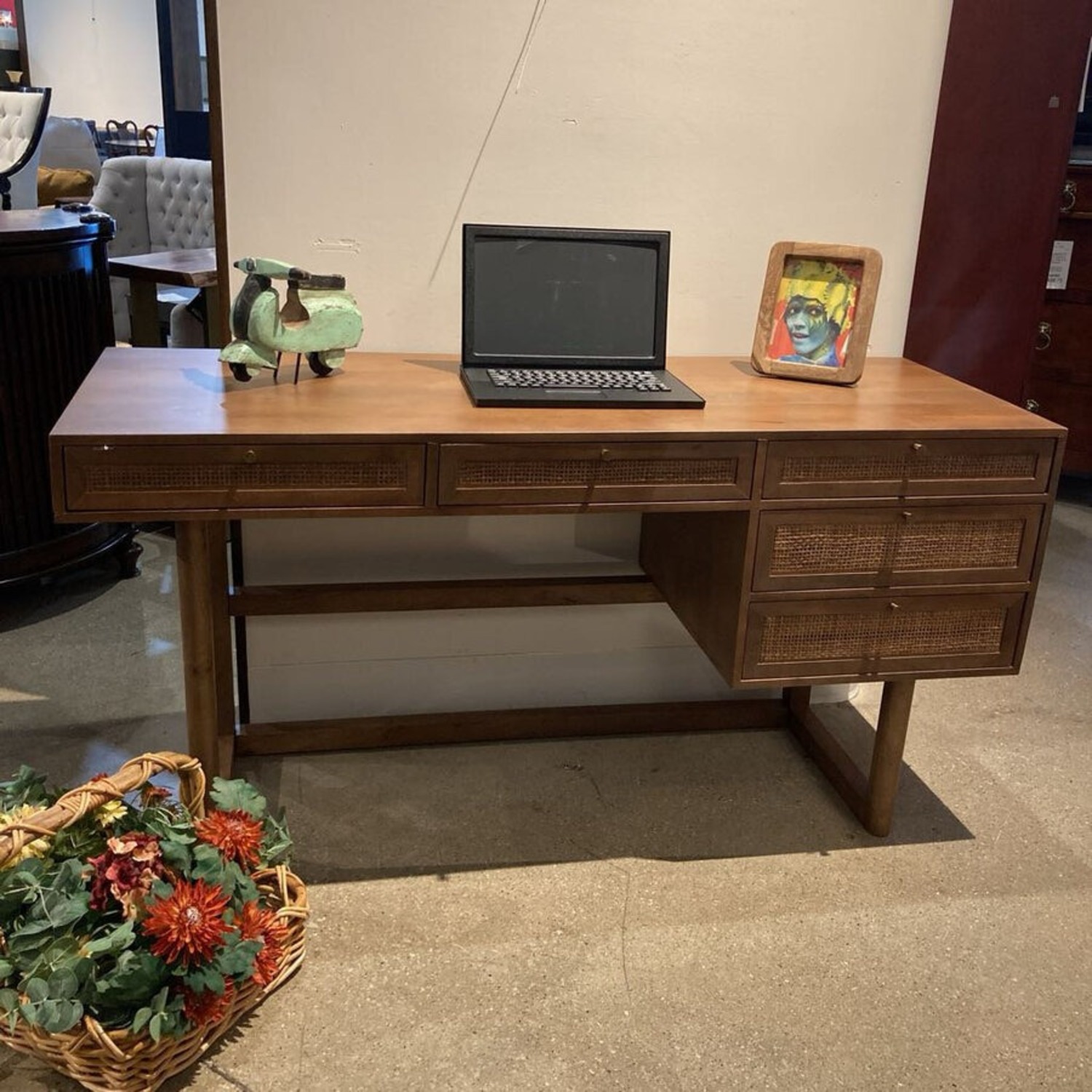 Mercana Grier Solid Wood & Cane 5-Drawer Desk - image-2