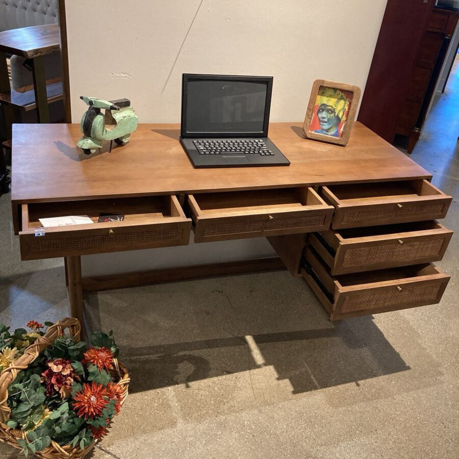 Mercana Grier Solid Wood & Cane 5-Drawer Desk - image-6