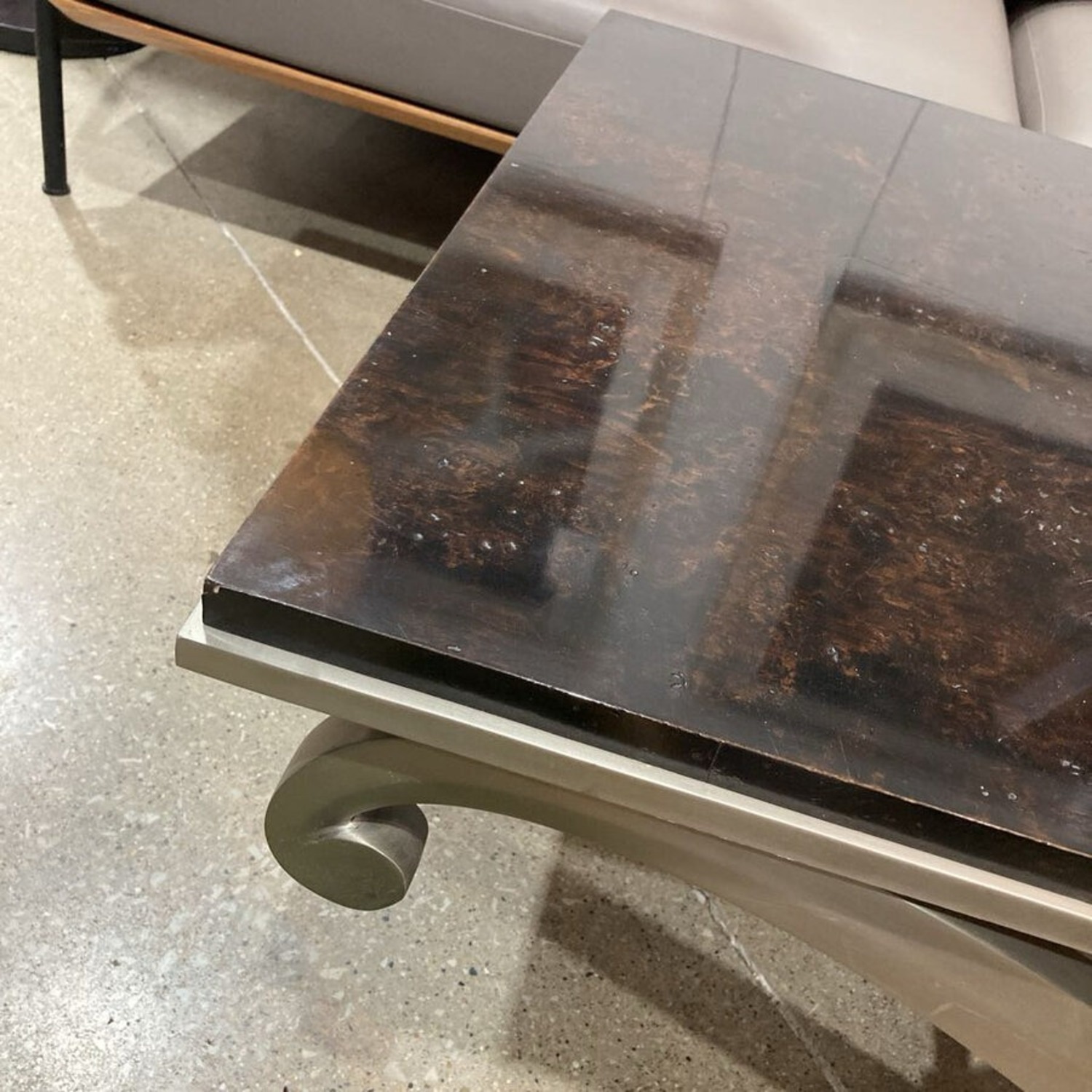 Ethan Allen Rectangular Scrolled Silver Base Side Table - image-6
