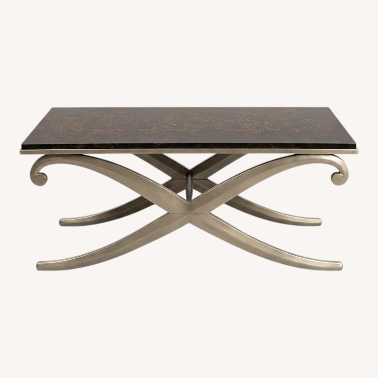 Ethan Allen Rectangular Scrolled Silver Base Side Table - image-0