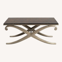 Ethan Allen Rectangular Scrolled Silver Base Side Table