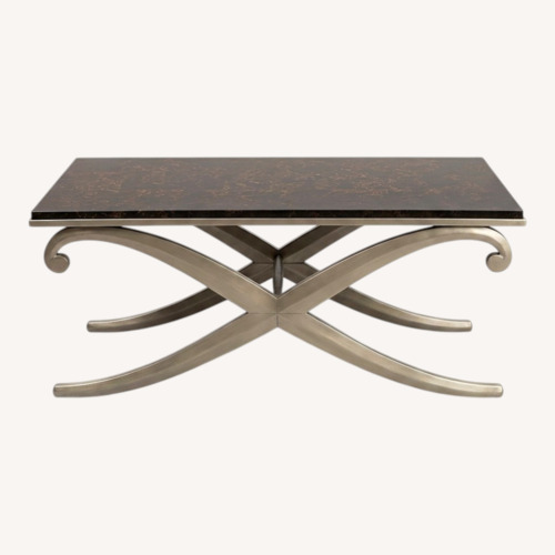 Used Ethan Allen Rectangular Scrolled Silver Base Side Table for sale on AptDeco