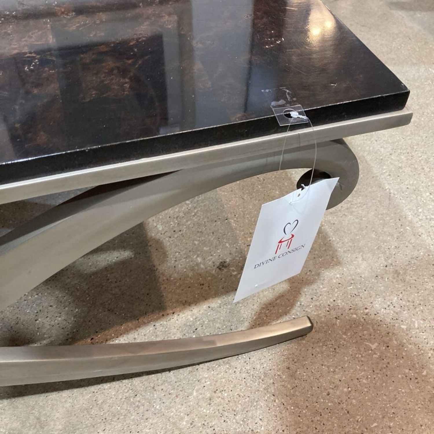 Ethan Allen Rectangular Scrolled Silver Base Side Table - image-5