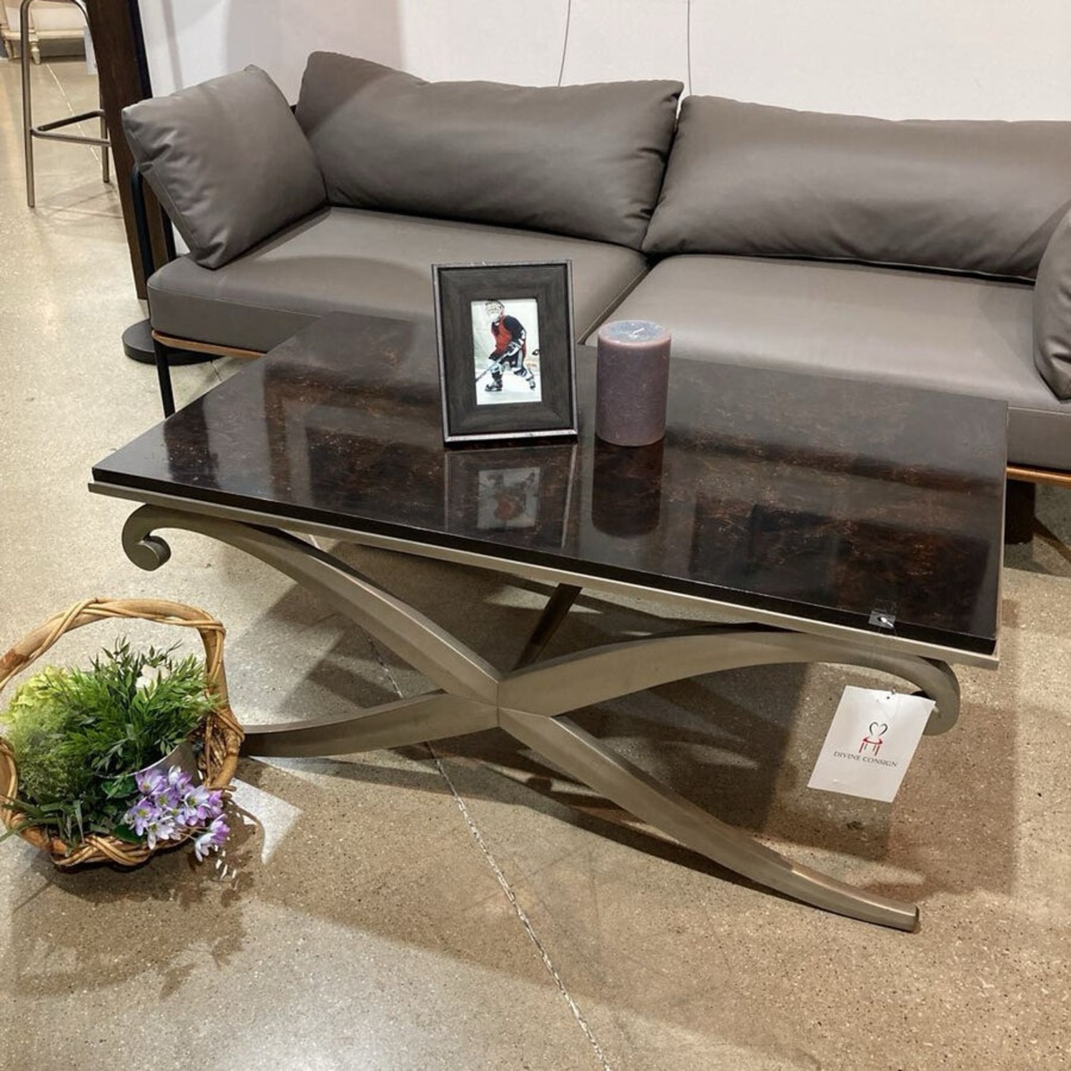 Ethan Allen Rectangular Scrolled Silver Base Side Table - image-2