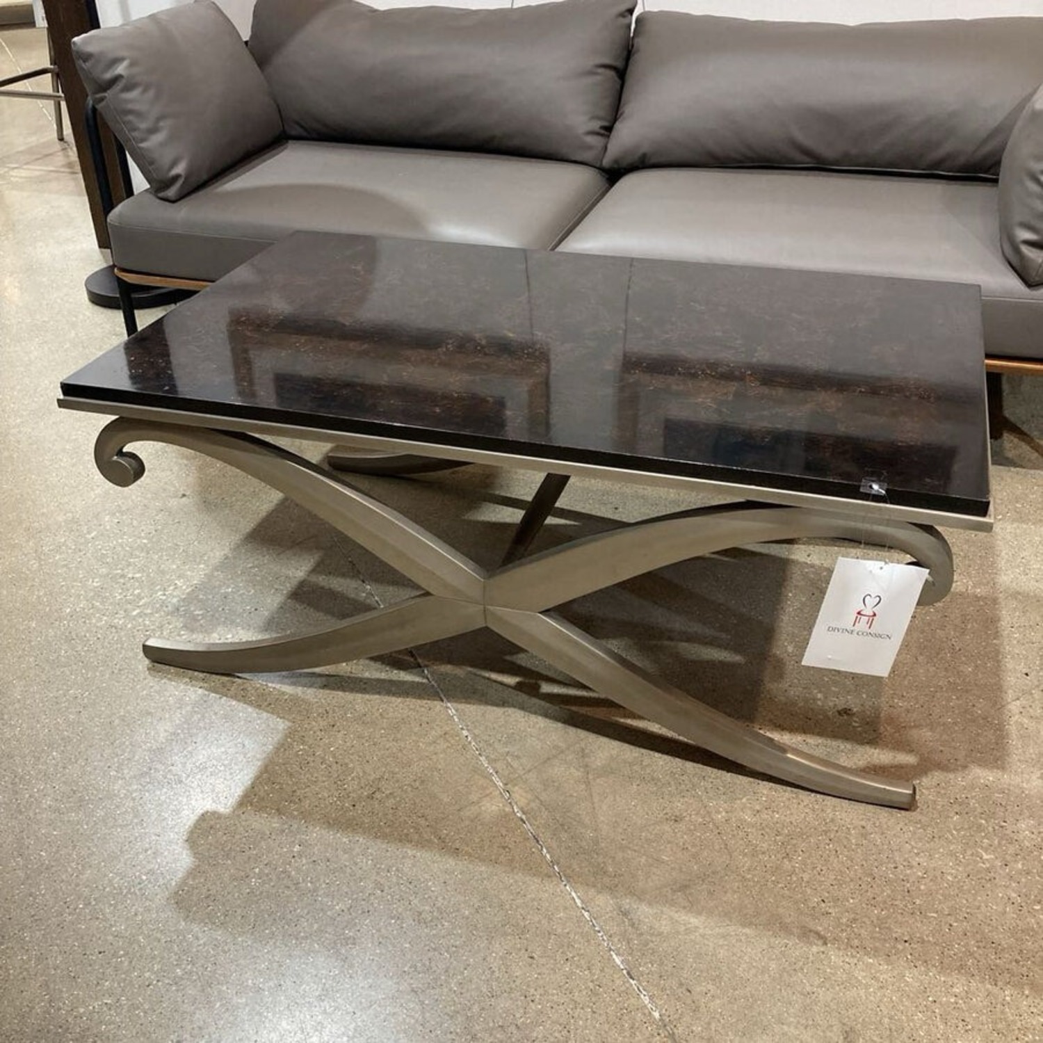 Ethan Allen Rectangular Scrolled Silver Base Side Table - image-1