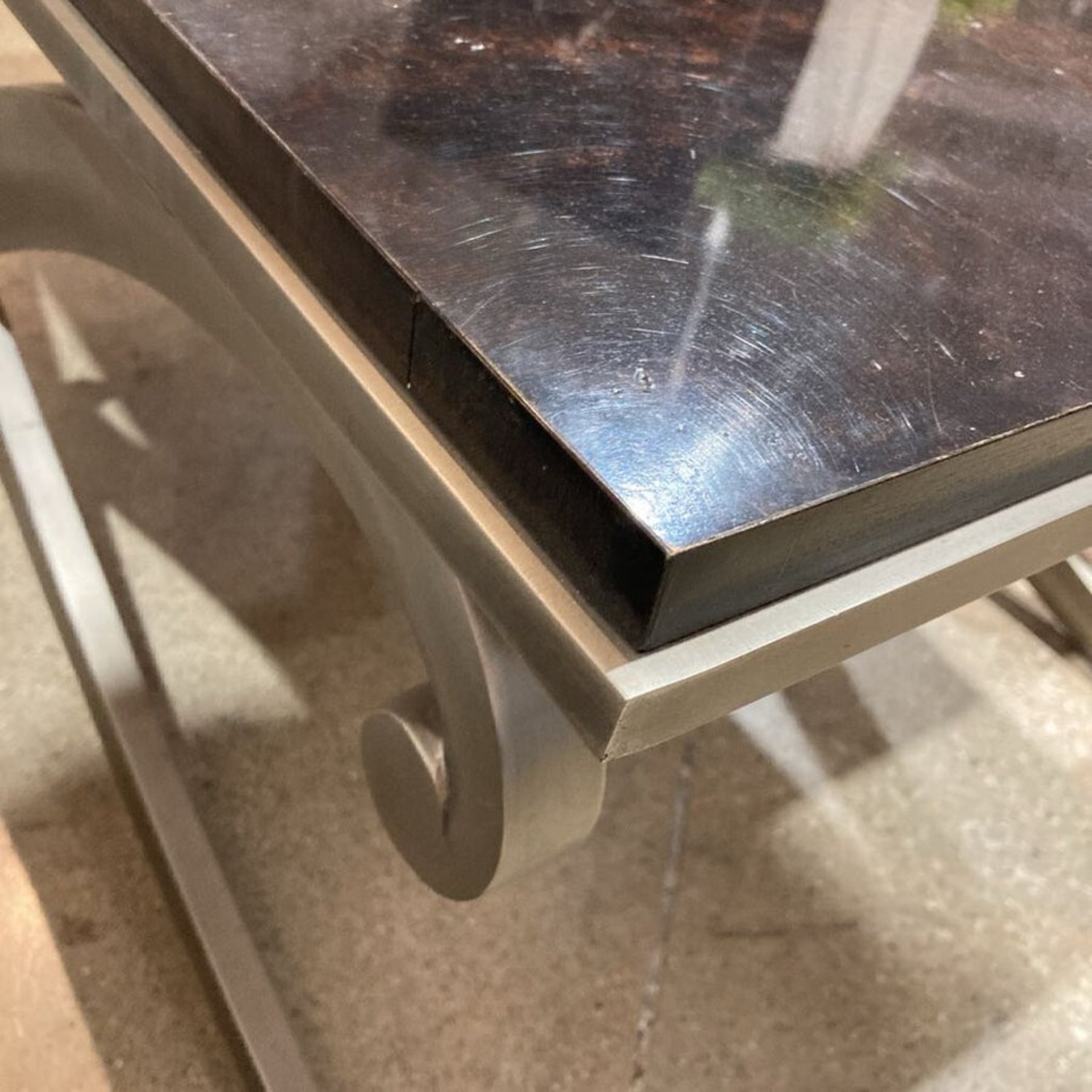Ethan Allen Rectangular Scrolled Silver Base Side Table - image-7