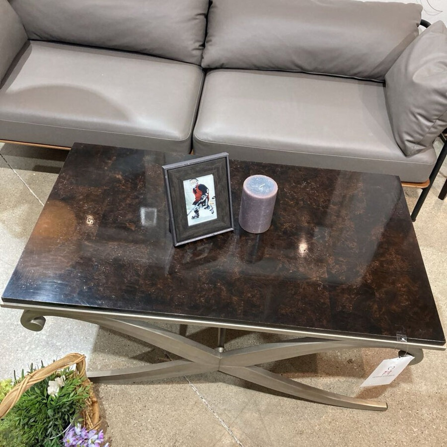 Ethan Allen Rectangular Scrolled Silver Base Side Table - image-4