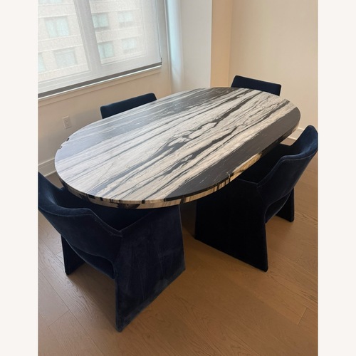 Used CB2 Foley Navy Faux Mohair Dining Armchair for sale on AptDeco
