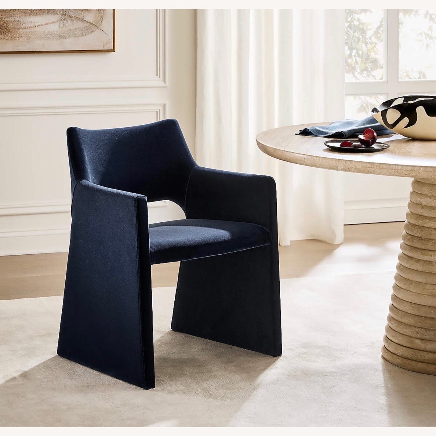 CB2 Foley Navy Faux Mohair Dining Armchair - image-3