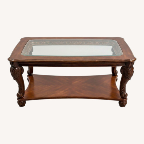 Used Solid Wood with Glass Floor Shelf Coffee Table for sale on AptDeco