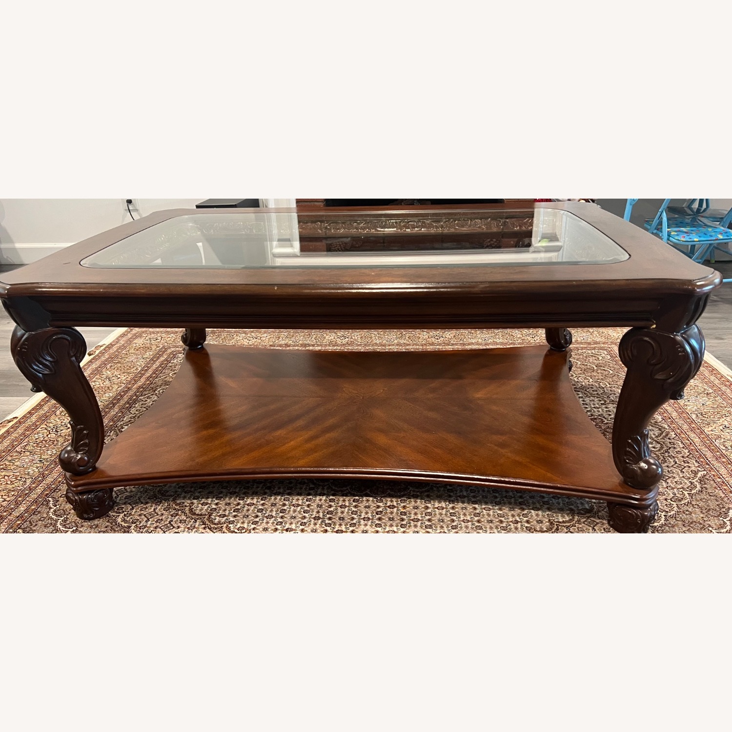 Solid Wood with Glass Floor Shelf Coffee Table - image-2
