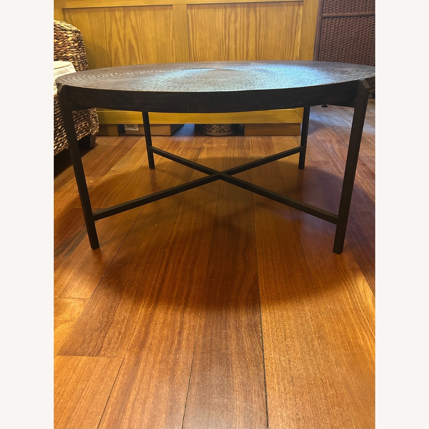 Crate & Barrel Sanskrit Dark Brown Metal Coffee Table - image-3
