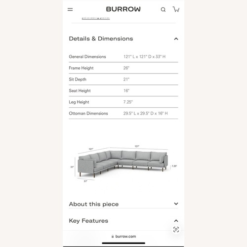 Used Burrow Field Light Gray Modern Couch for sale on AptDeco