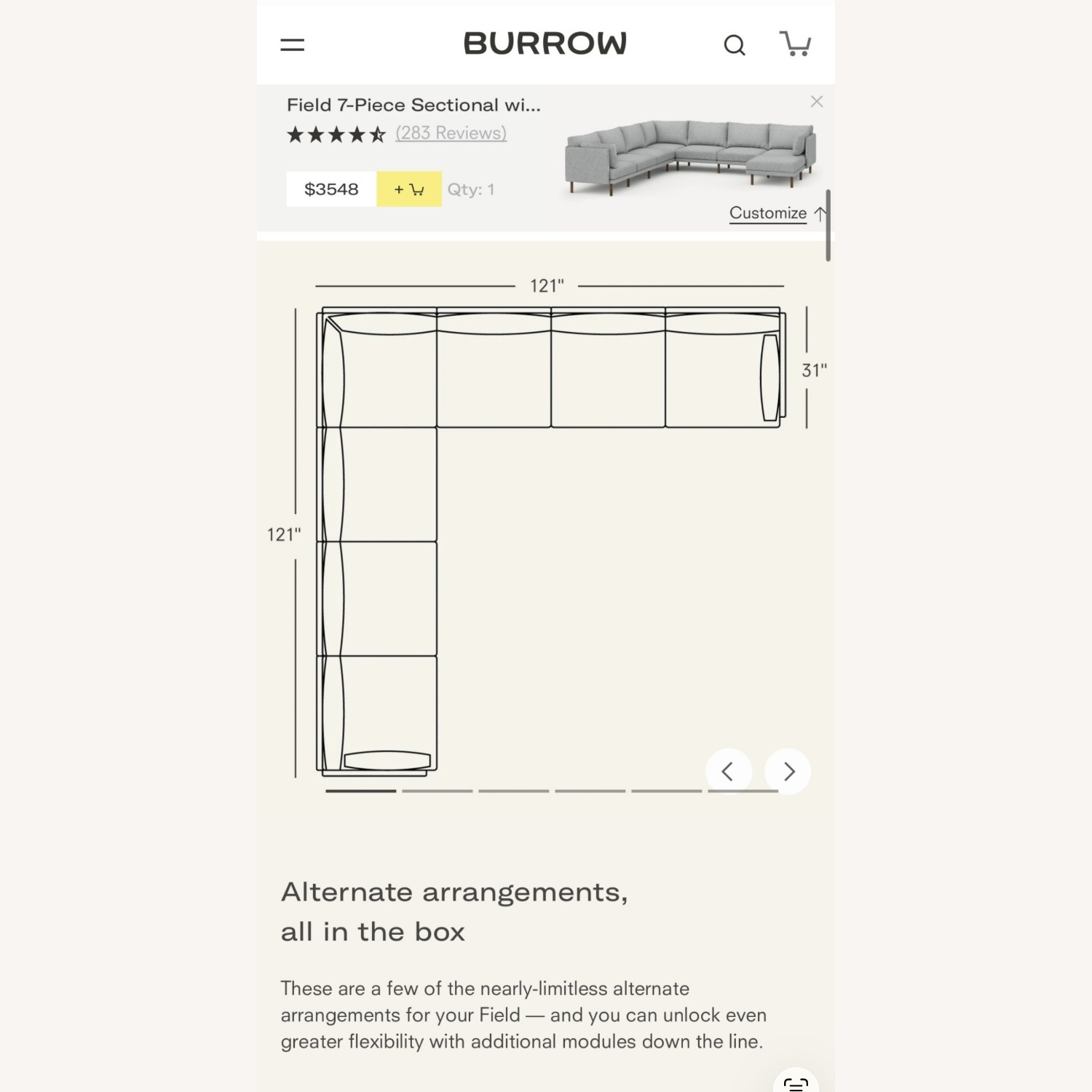 Burrow Field Light Gray Modern Couch - image-2