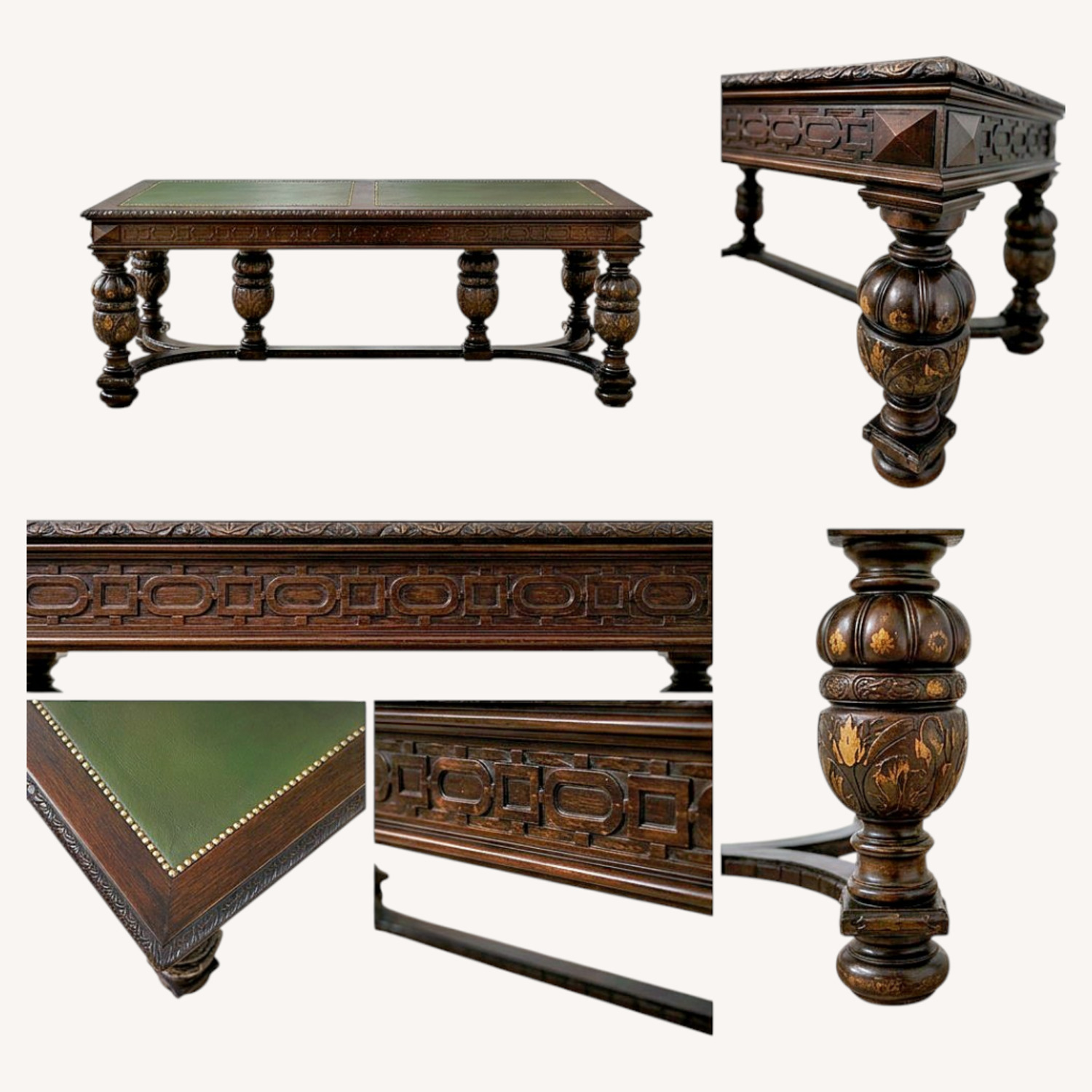 Renaissance Revival Style Dark Brown Wood Desk - image-15