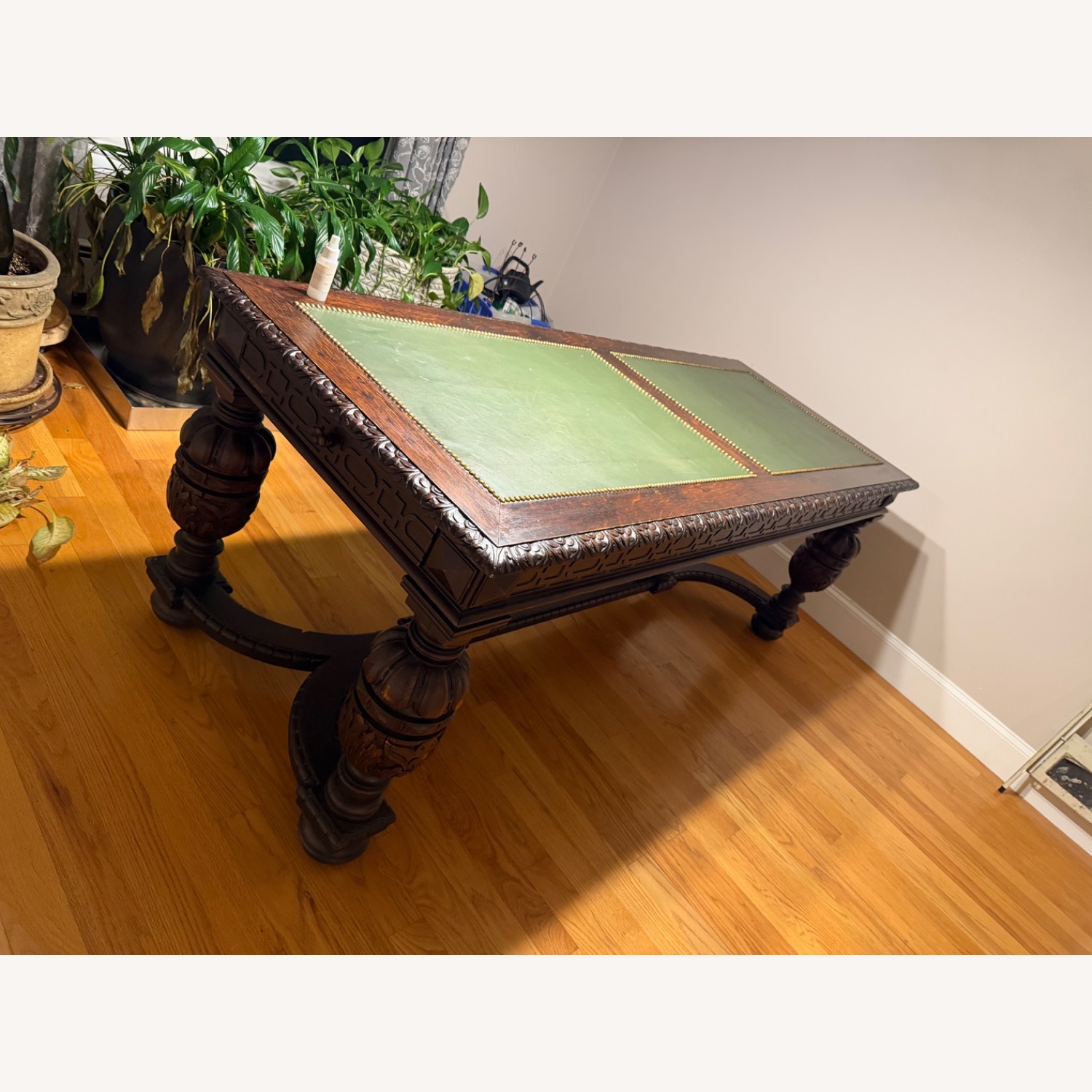 Renaissance Revival Style Dark Brown Wood Desk - image-10