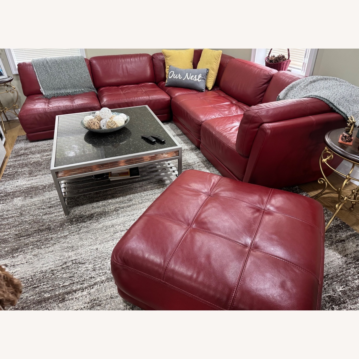 Macy's Red Leather 3+ Piece Sectional - image-3
