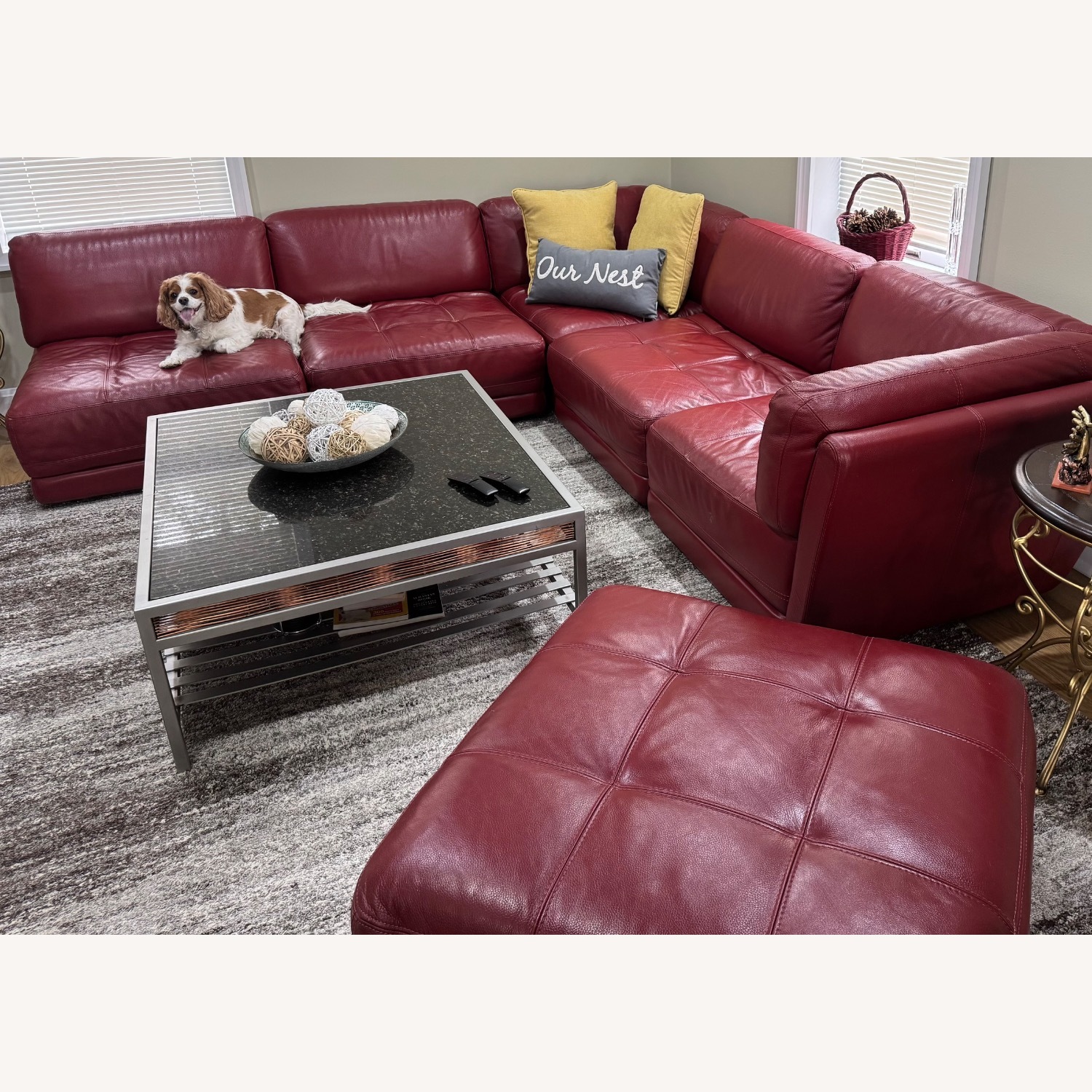 Macy's Red Leather 3+ Piece Sectional - image-5