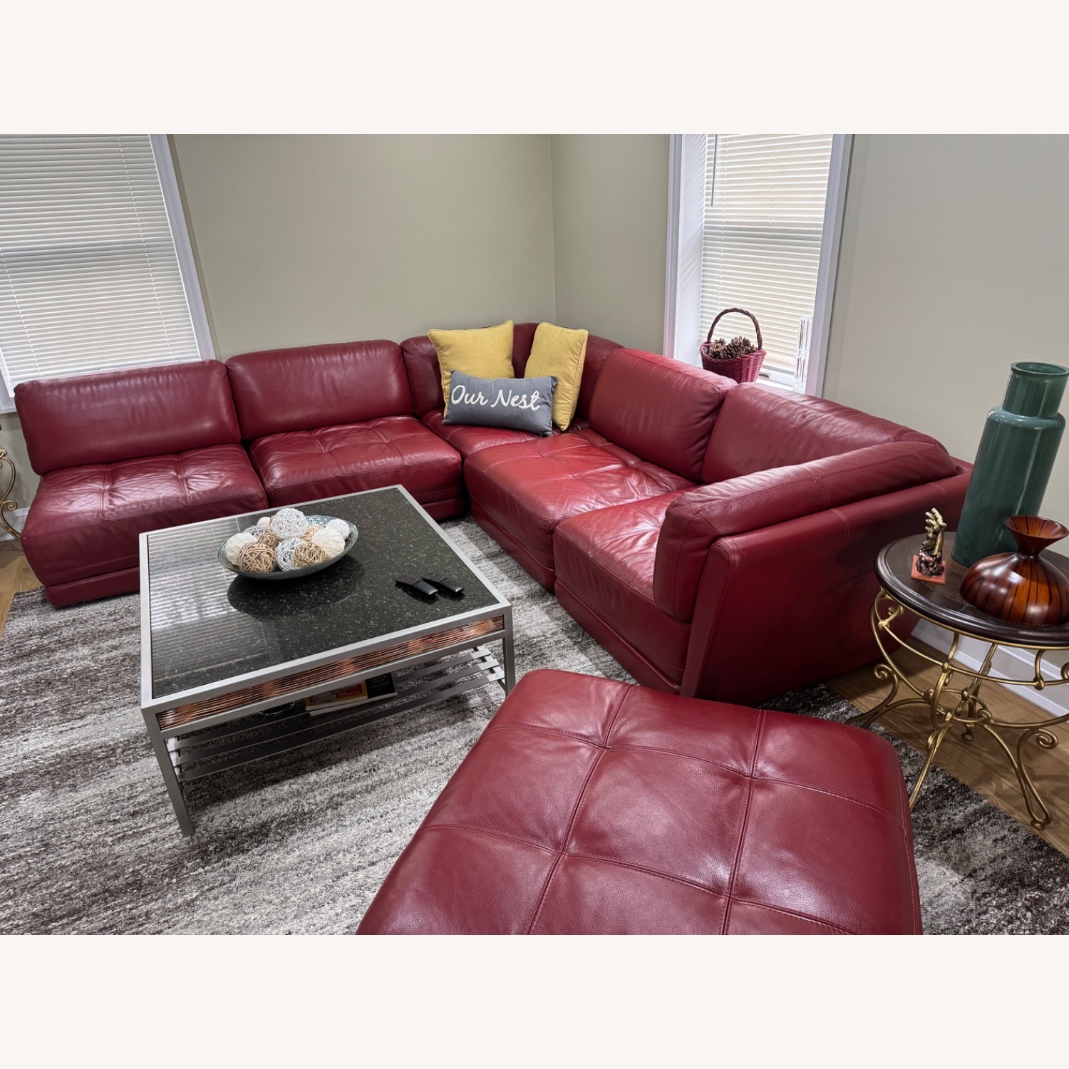 Macy's Red Leather 3+ Piece Sectional - image-1