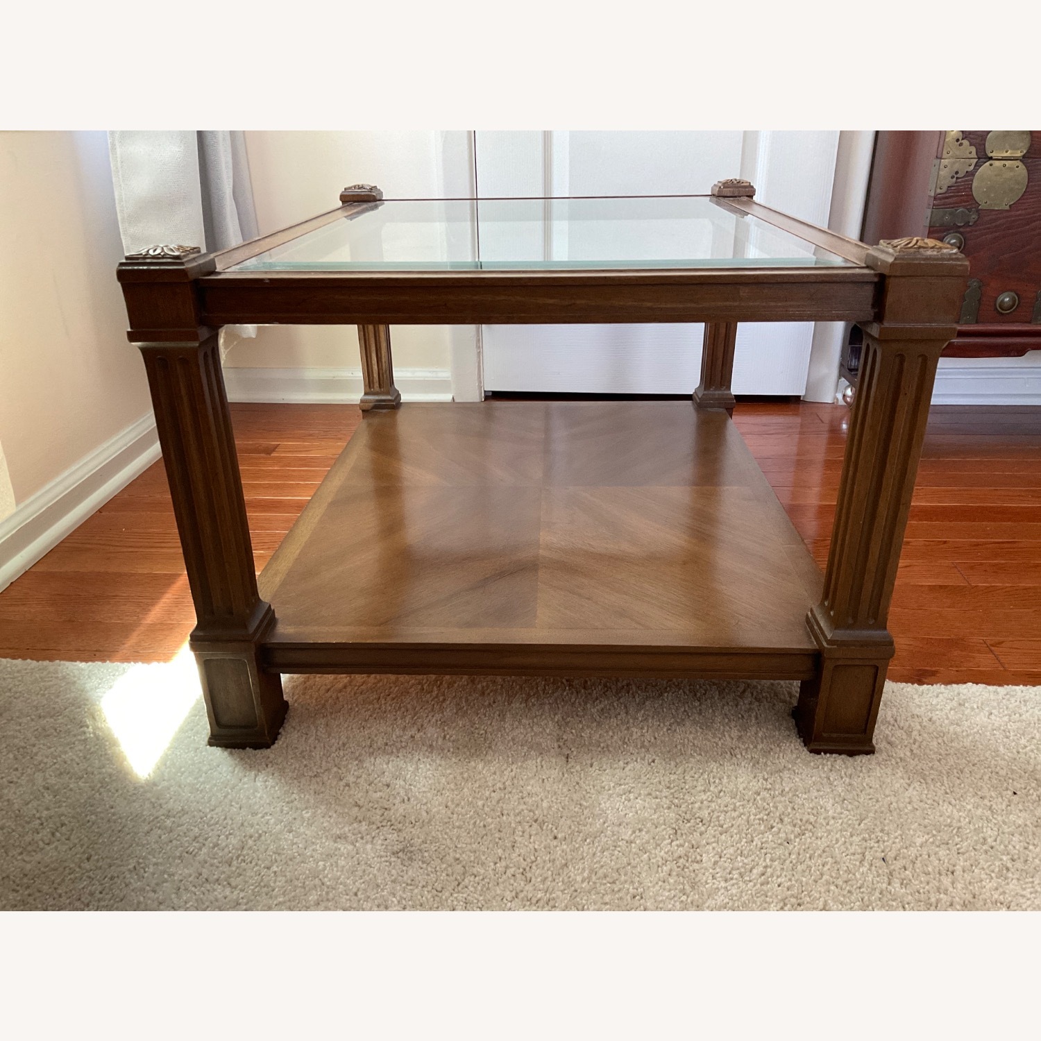 Antique Wood Glass Table - image-2