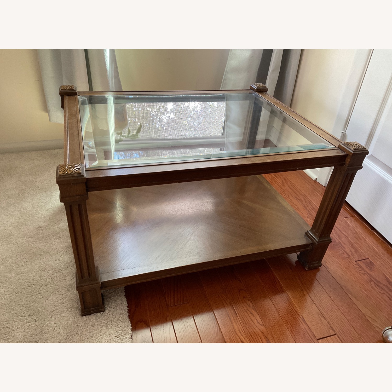 Antique Wood Glass Table - image-1