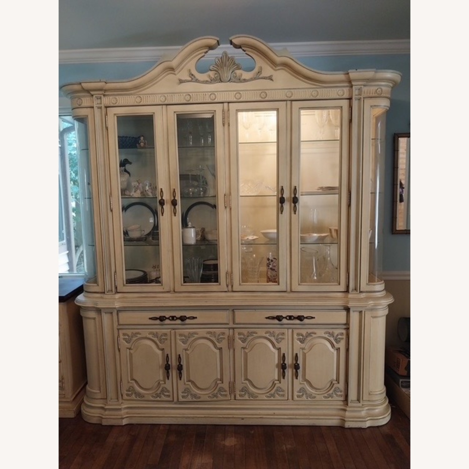 Vintage/Antique White Wood Formal Breakfront - image-1