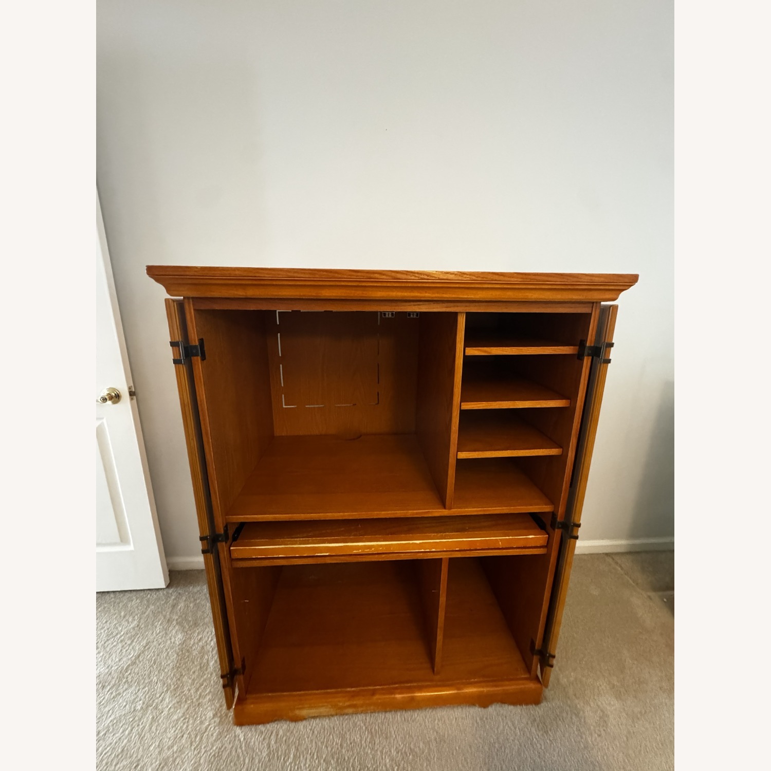 Natural Wood Computer Desk with Doors - image-3