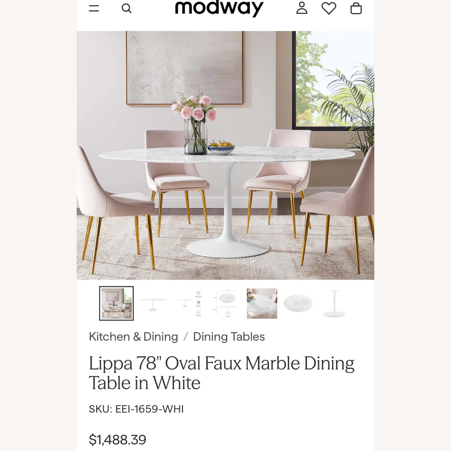 Modway Lippa White Dining Table - image-3