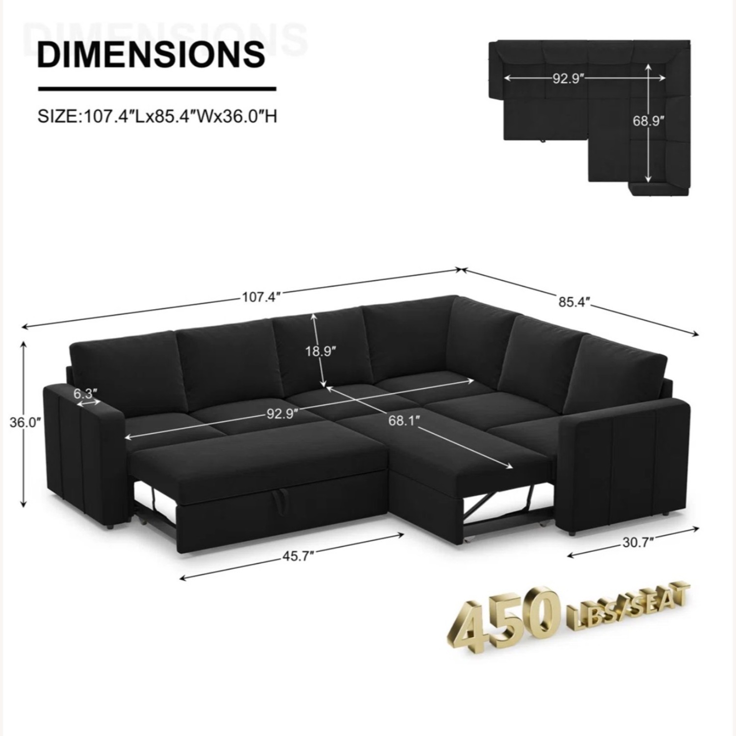 Wayfair Black Velvet Sleeper Sofa - image-3