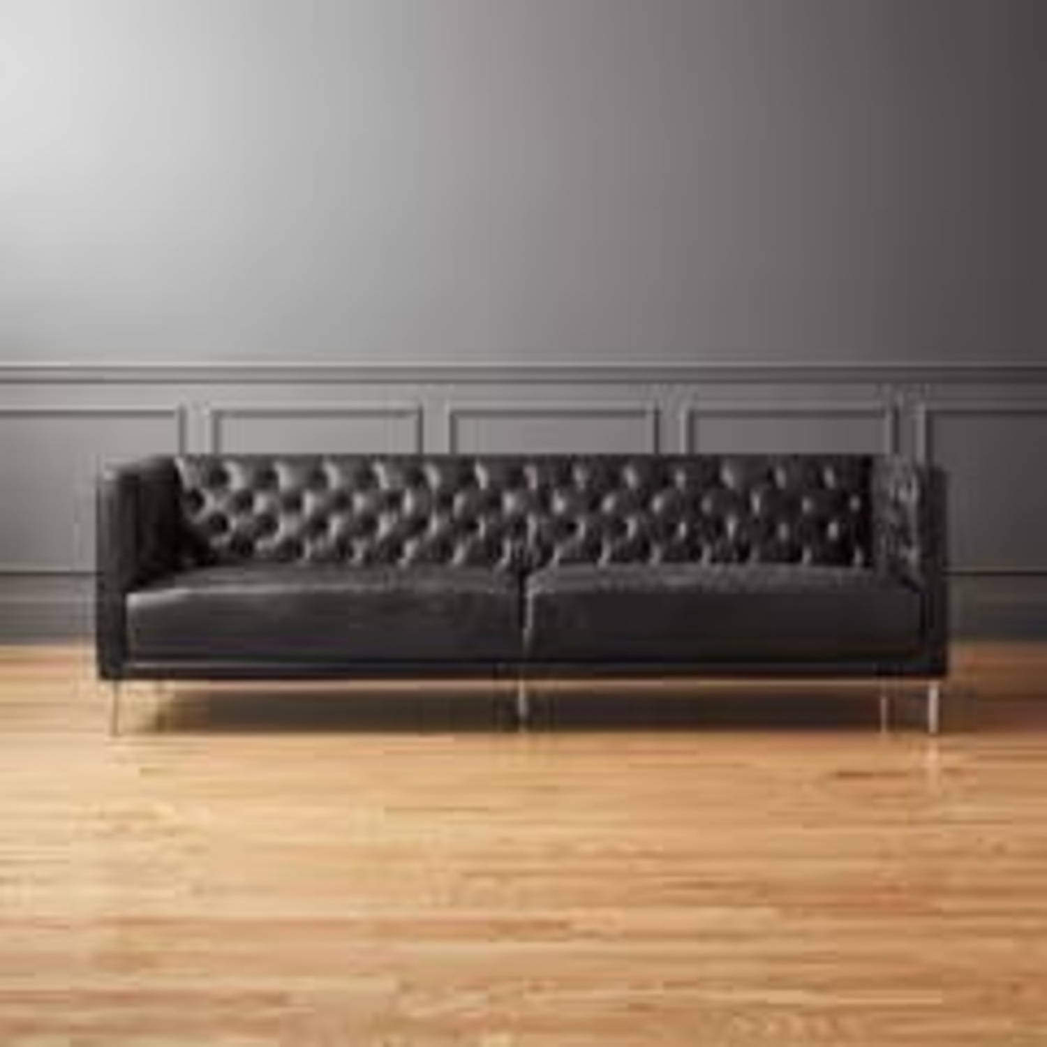 CB2 Black Leather 3+ Seater Sofa - image-1