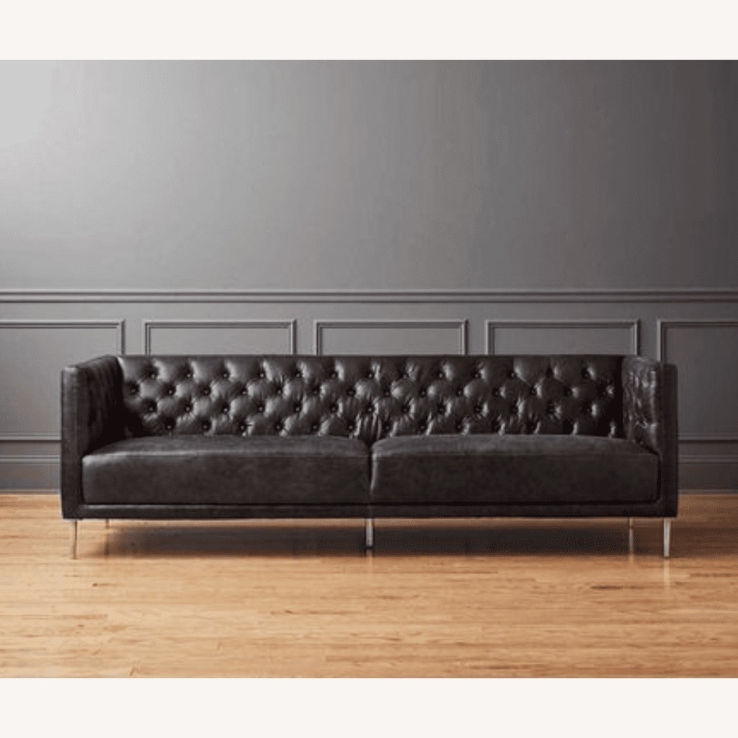 CB2 Black Leather 3+ Seater Sofa - image-2