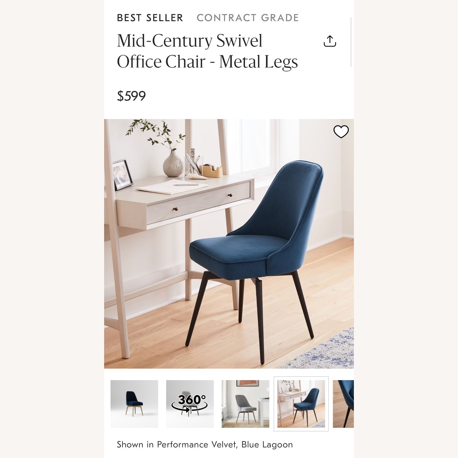 West Elm Mid-Century Swivel Office Chair  - image-4