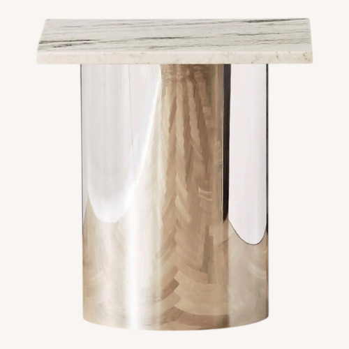 Used CB2 Luca White Marble Side Table for sale on AptDeco