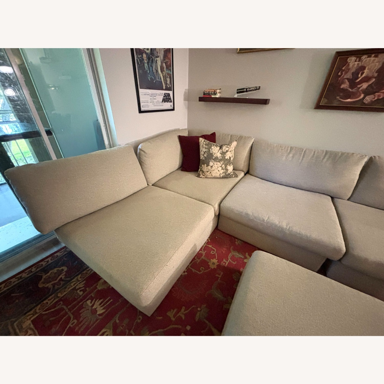 City Furniture Natural Fabric Sectional + Ottoman - image-4