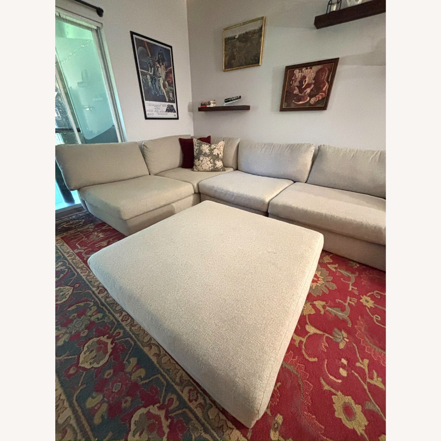 City Furniture Natural Fabric Sectional + Ottoman - image-3