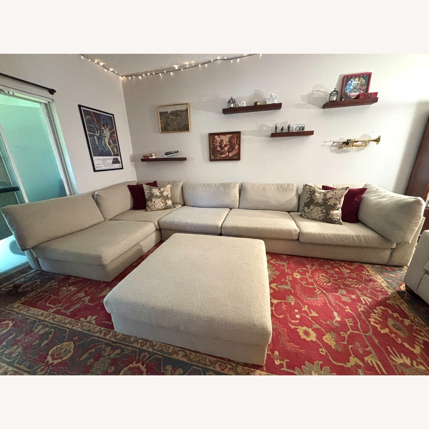 City Furniture Natural Fabric Sectional + Ottoman - image-2