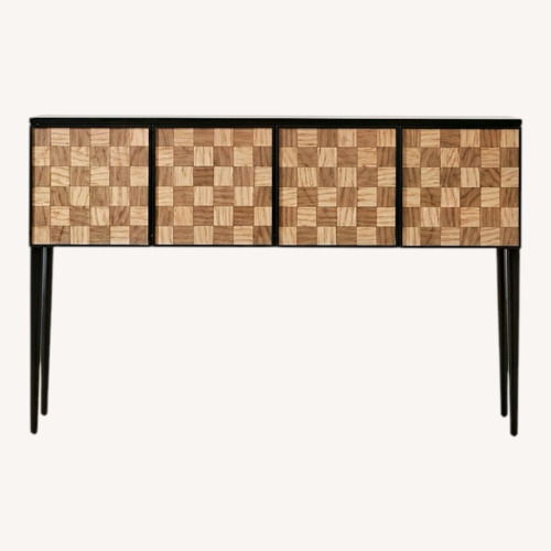 Used CB2 Chelsea Leather Woven Credenza for sale on AptDeco